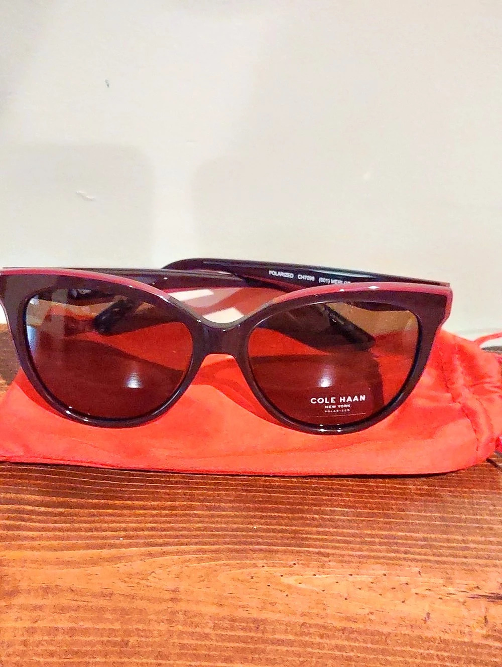 Cole Haan CH7098 Polarized Cat Eye Sunglasses Red & Brown, Nwt